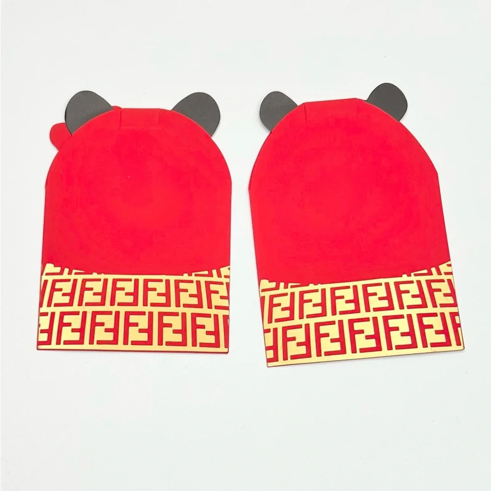 Fendi Red and Gold Bear Motif Envelopes - set of 2